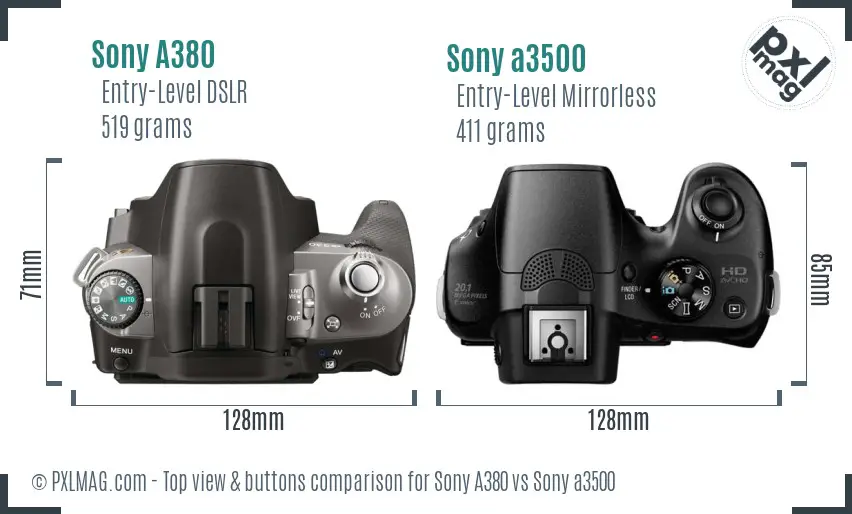 Sony A380 vs Sony a3500 top view buttons comparison