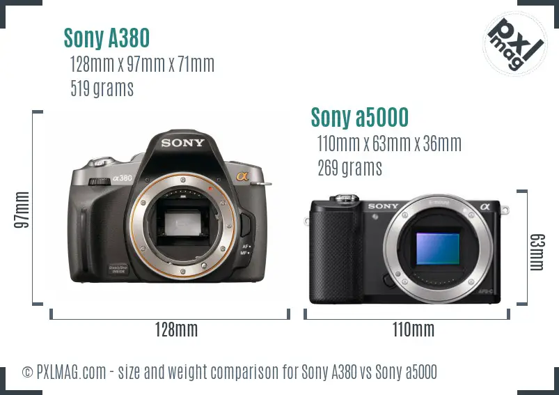 Sony A380 vs Sony a5000 size comparison