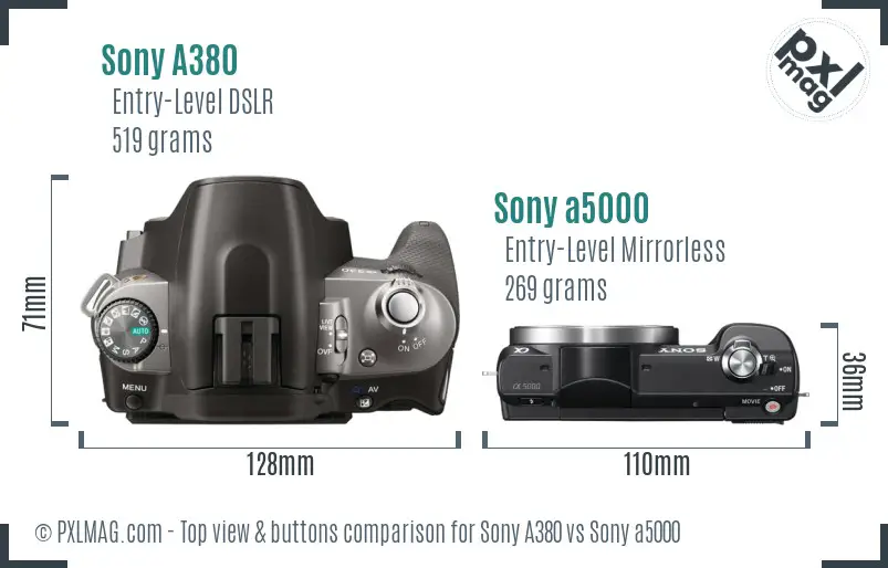 Sony A380 vs Sony a5000 top view buttons comparison