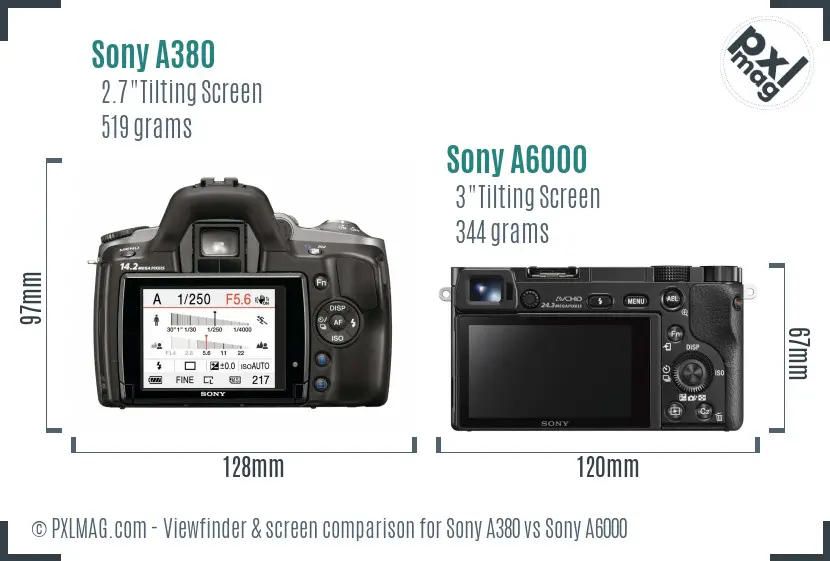 Sony A380 vs Sony A6000 Screen and Viewfinder comparison