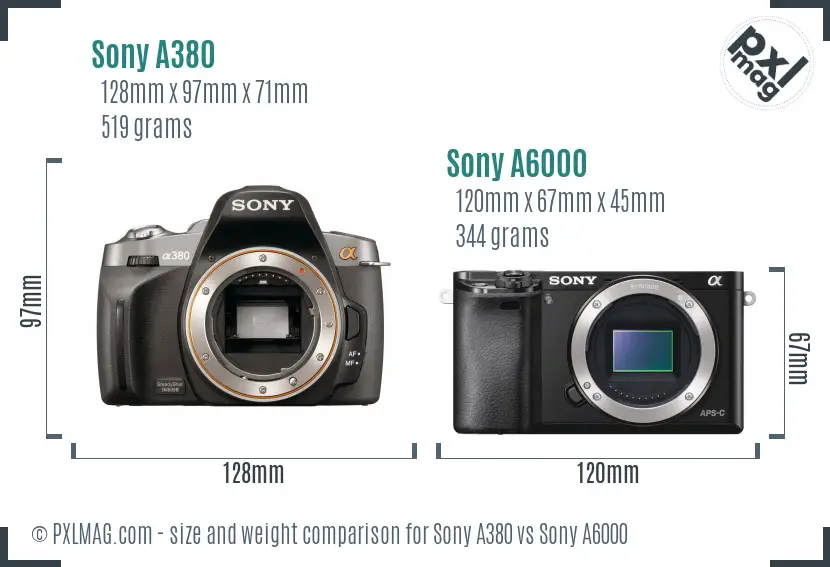 Sony A380 vs Sony A6000 size comparison