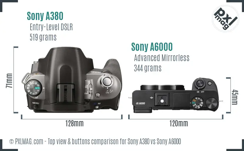 Sony A380 vs Sony A6000 top view buttons comparison