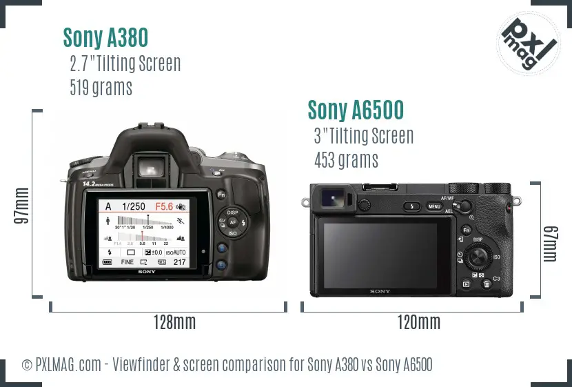 Sony A380 vs Sony A6500 Screen and Viewfinder comparison