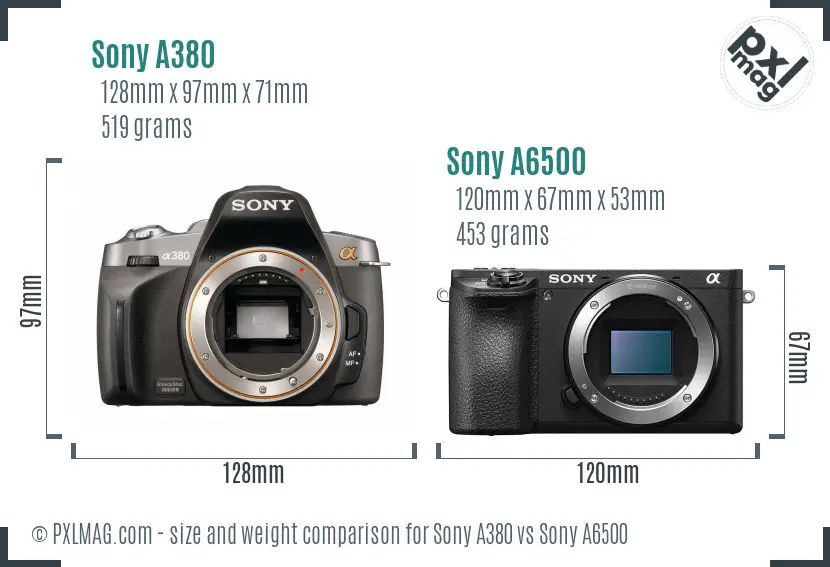 Sony A380 vs Sony A6500 size comparison