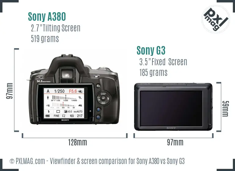 Sony A380 vs Sony G3 Screen and Viewfinder comparison