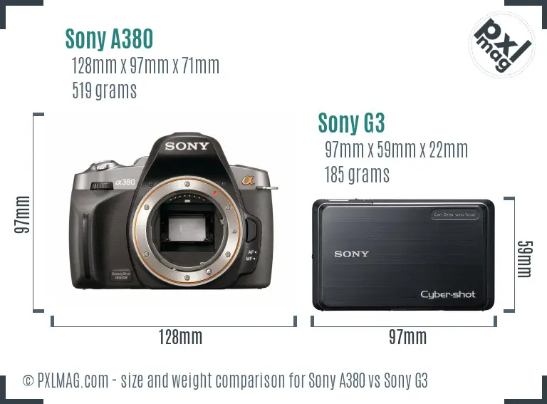 Sony A380 vs Sony G3 size comparison
