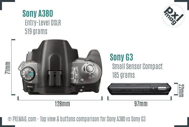 Sony A380 vs Sony G3 top view buttons comparison