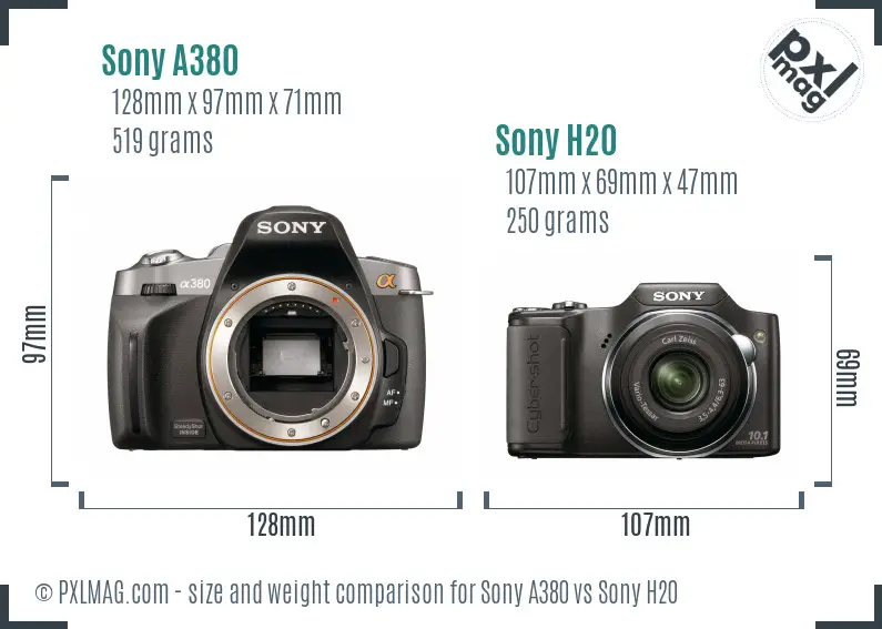 Sony A380 vs Sony H20 size comparison