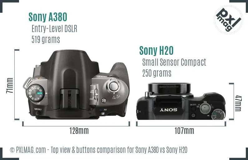 Sony A380 vs Sony H20 top view buttons comparison
