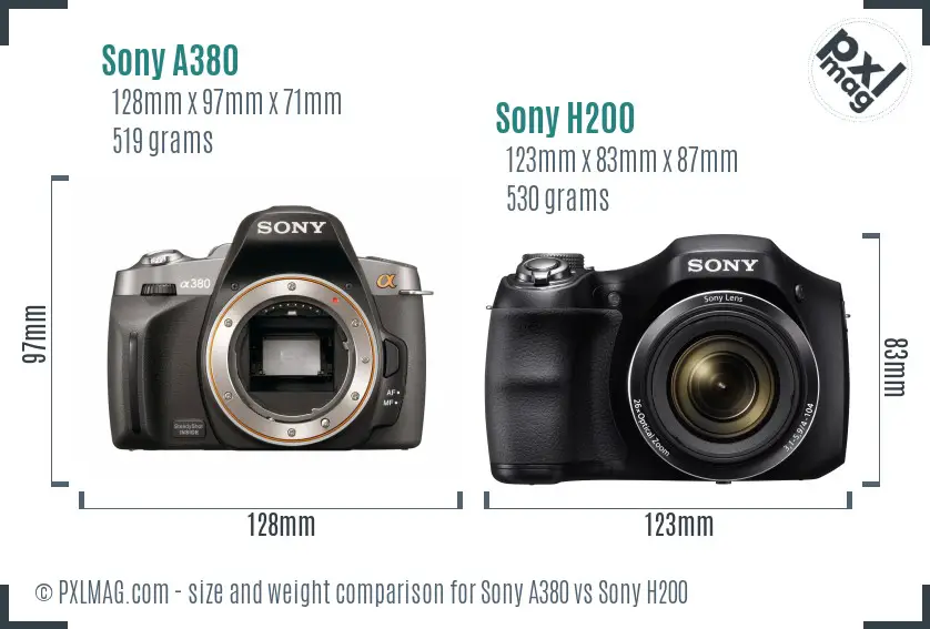 Sony A380 vs Sony H200 size comparison