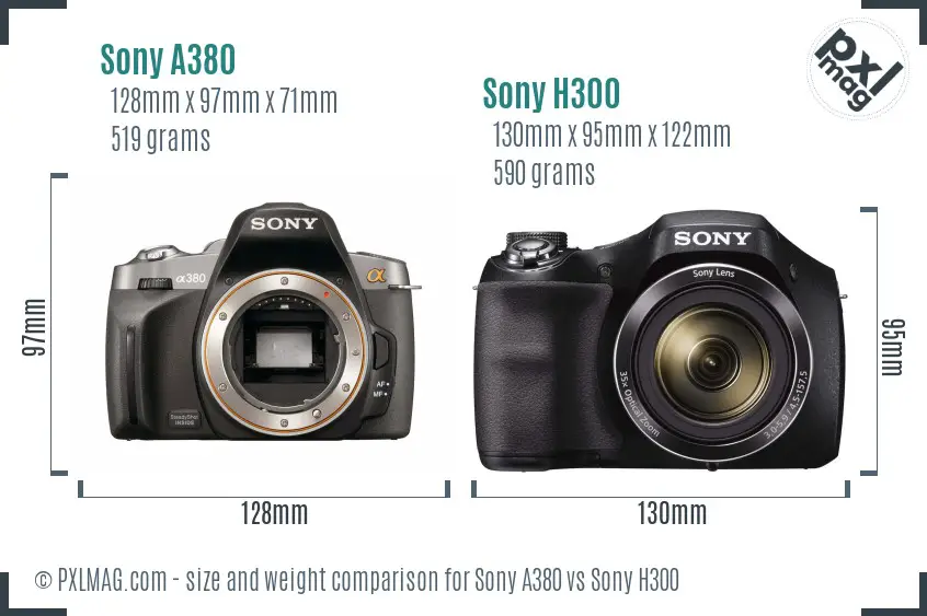 Sony A380 vs Sony H300 size comparison