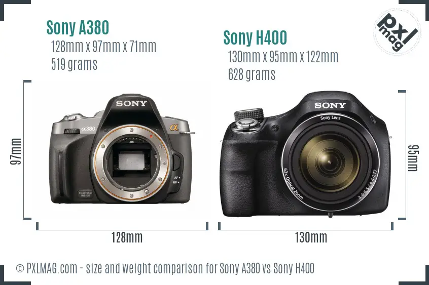 Sony A380 vs Sony H400 size comparison