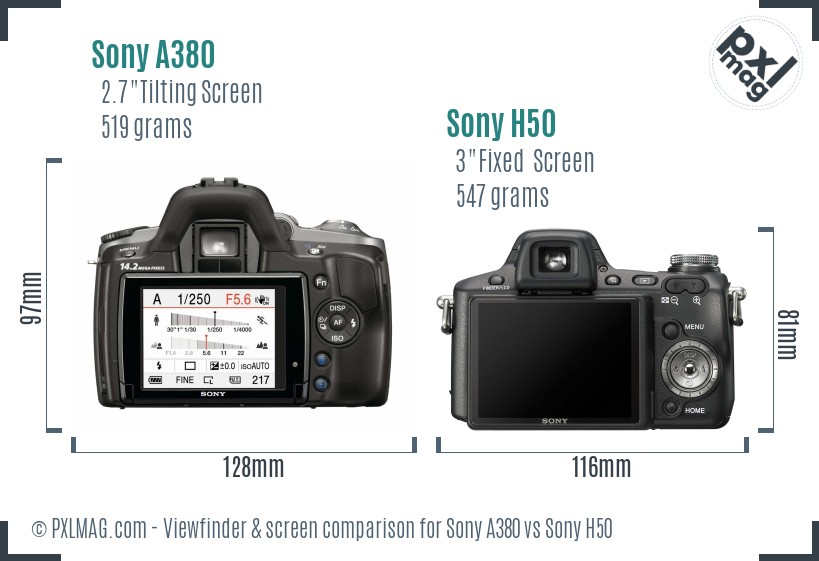 Sony A380 vs Sony H50 Screen and Viewfinder comparison