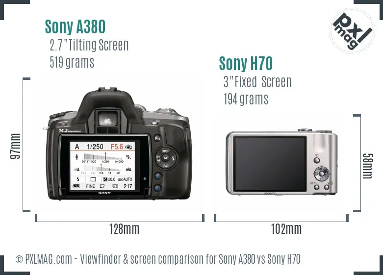 Sony A380 vs Sony H70 Screen and Viewfinder comparison