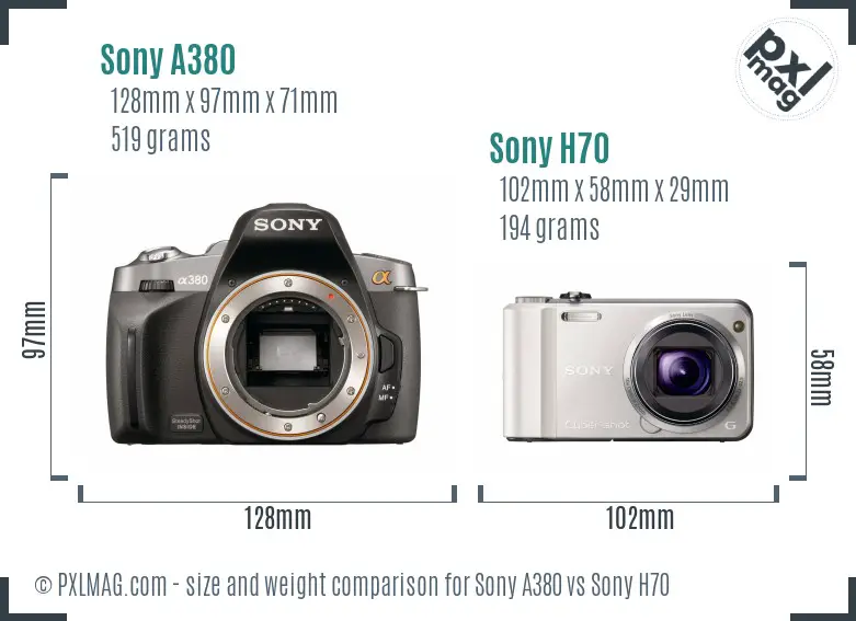 Sony A380 vs Sony H70 size comparison