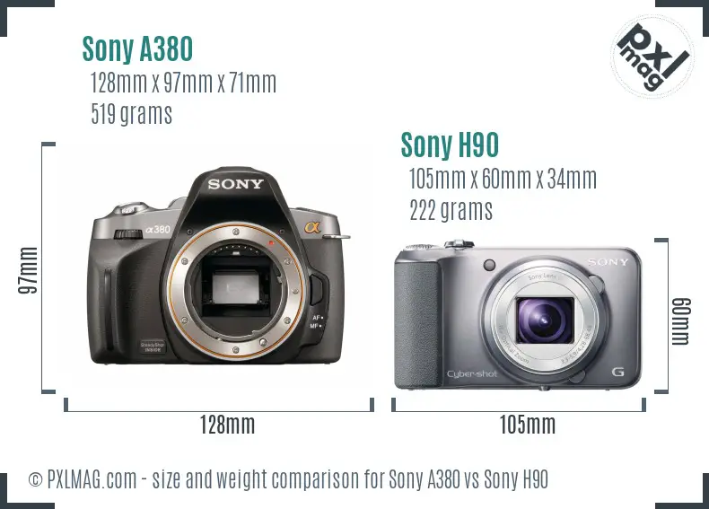 Sony A380 vs Sony H90 size comparison