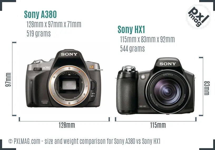 Sony A380 vs Sony HX1 size comparison