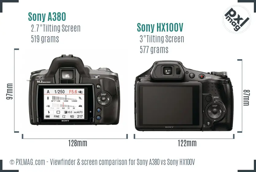 Sony A380 vs Sony HX100V Screen and Viewfinder comparison