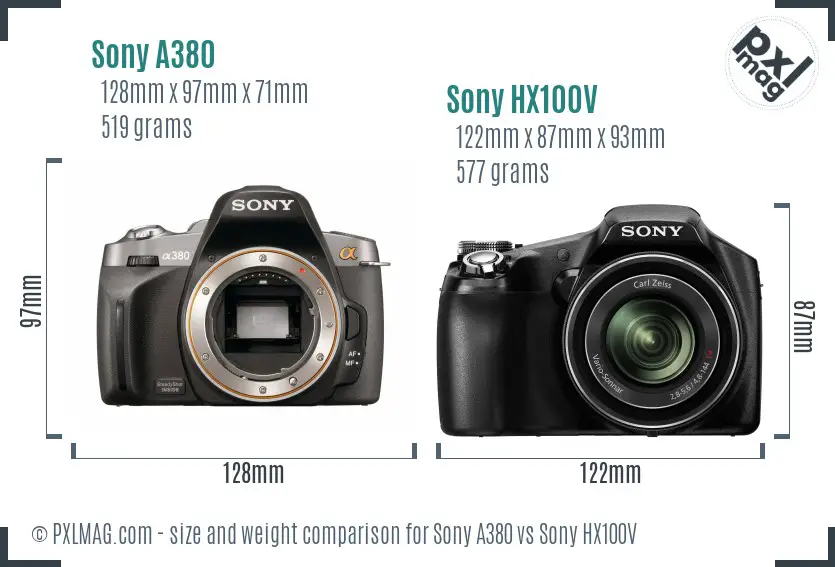 Sony A380 vs Sony HX100V size comparison
