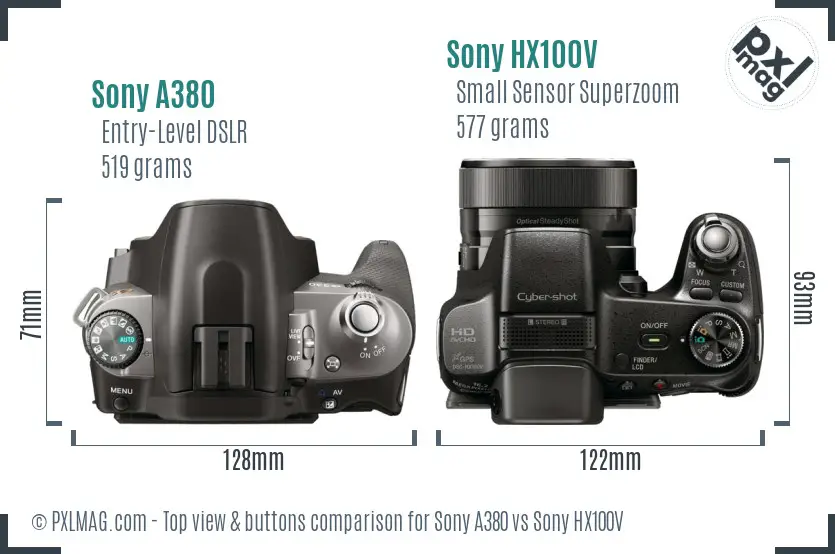 Sony A380 vs Sony HX100V top view buttons comparison