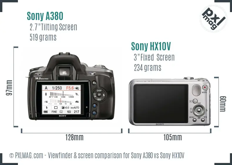 Sony A380 vs Sony HX10V Screen and Viewfinder comparison