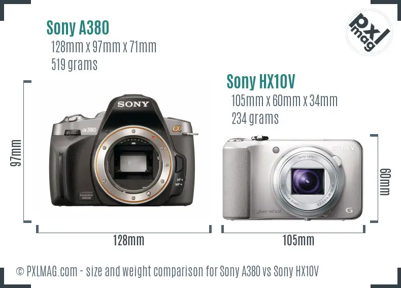 Sony A380 vs Sony HX10V size comparison