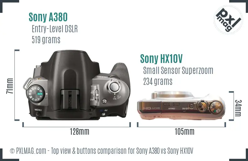 Sony A380 vs Sony HX10V top view buttons comparison
