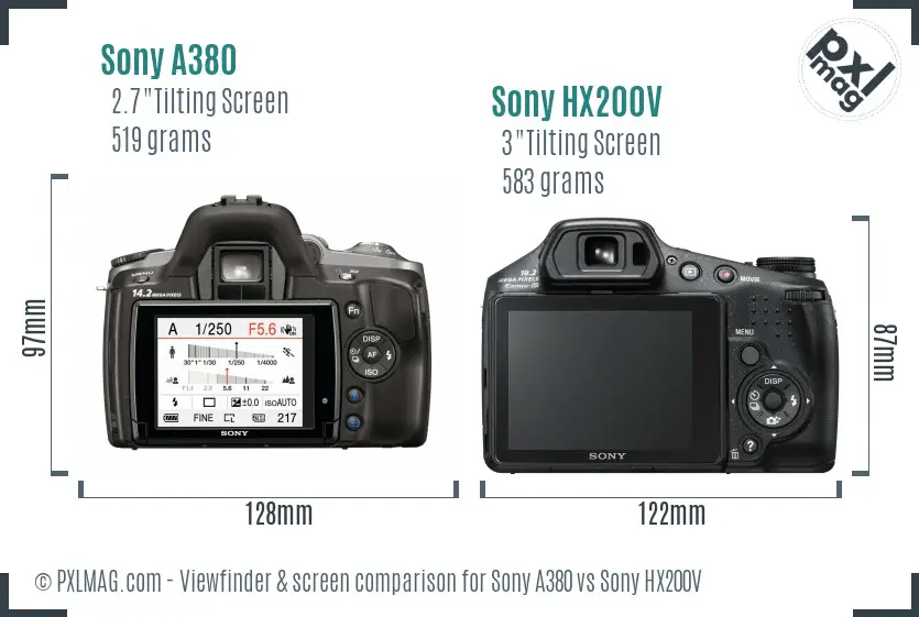 Sony A380 vs Sony HX200V Screen and Viewfinder comparison