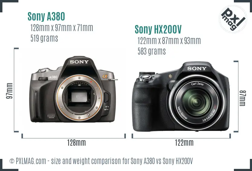 Sony A380 vs Sony HX200V size comparison
