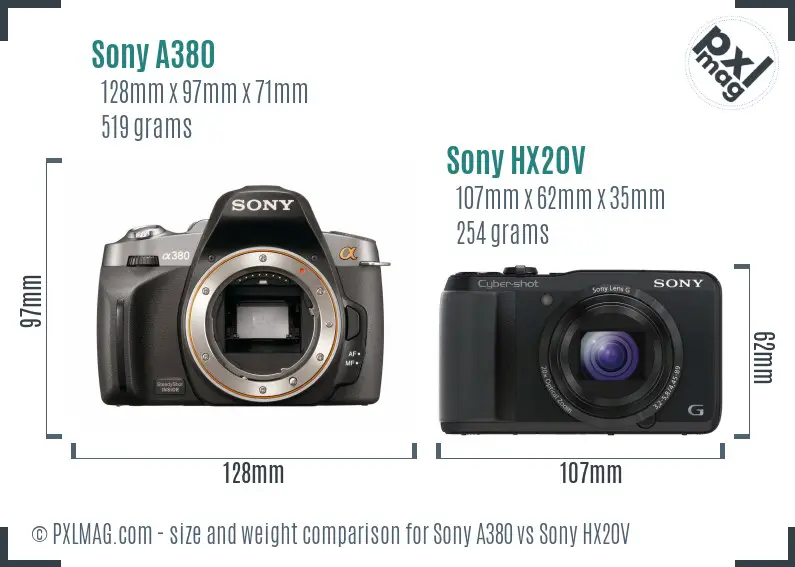 Sony A380 vs Sony HX20V size comparison