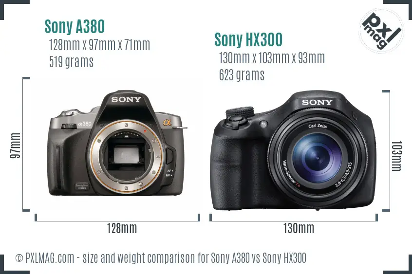 Sony A380 vs Sony HX300 size comparison