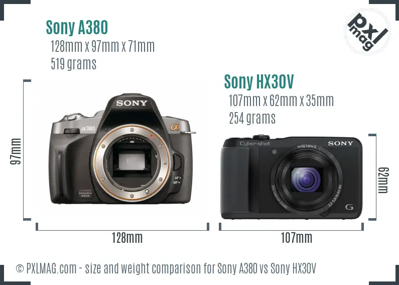 Sony A380 vs Sony HX30V size comparison