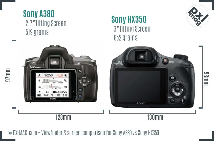 Sony A380 vs Sony HX350 Screen and Viewfinder comparison