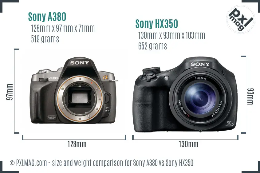 Sony A380 vs Sony HX350 size comparison