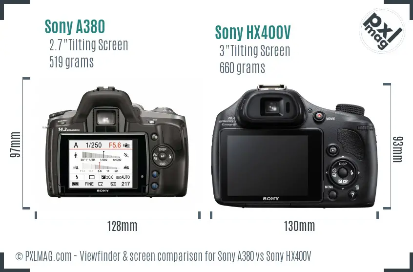 Sony A380 vs Sony HX400V Screen and Viewfinder comparison