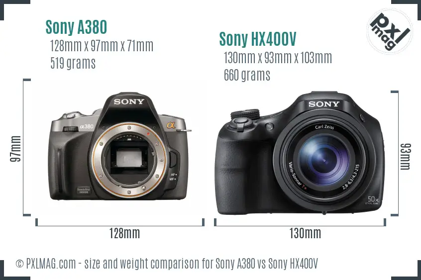Sony A380 vs Sony HX400V size comparison