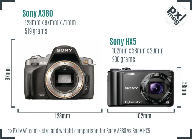 Sony A380 vs Sony HX5 size comparison