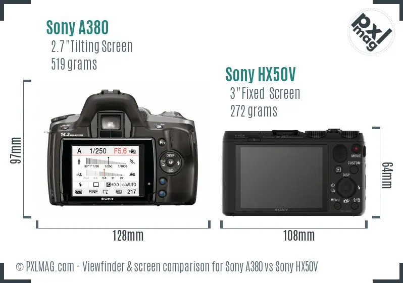 Sony A380 vs Sony HX50V Screen and Viewfinder comparison