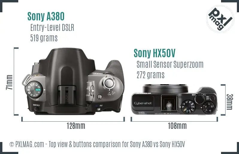 Sony A380 vs Sony HX50V top view buttons comparison