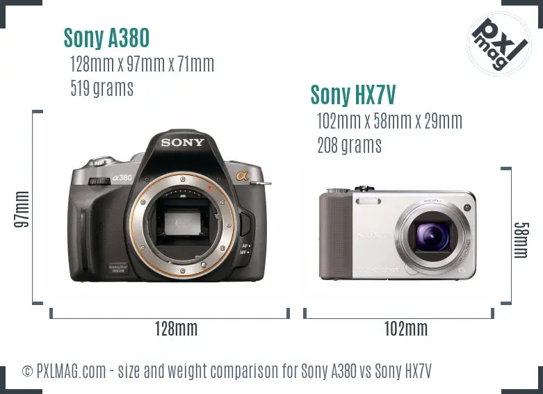 Sony A380 vs Sony HX7V size comparison