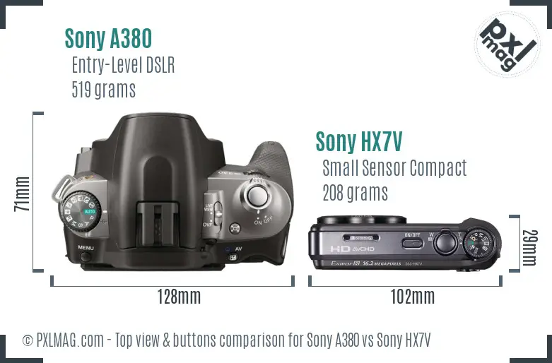 Sony A380 vs Sony HX7V top view buttons comparison
