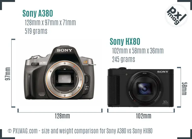 Sony A380 vs Sony HX80 size comparison