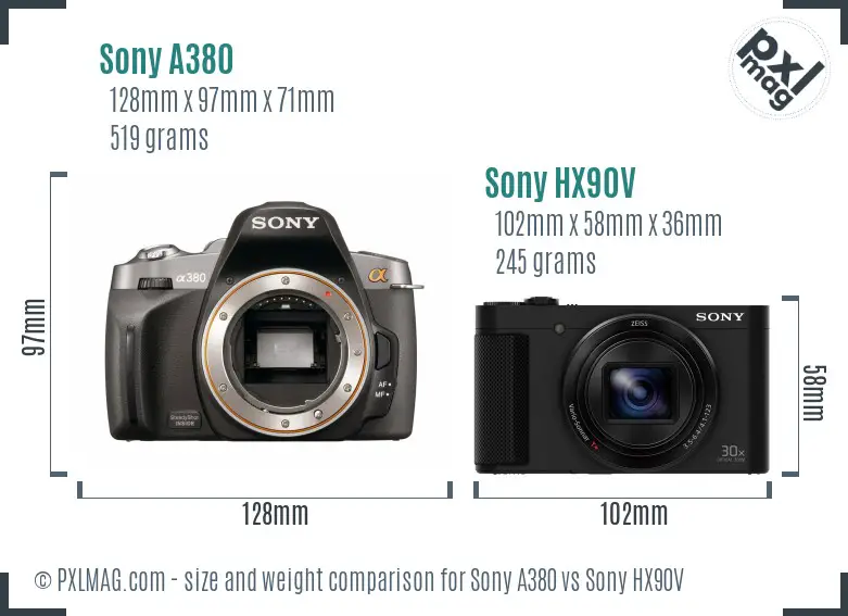Sony A380 vs Sony HX90V size comparison