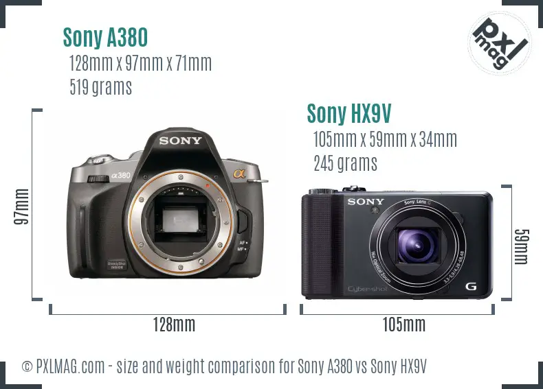Sony A380 vs Sony HX9V size comparison