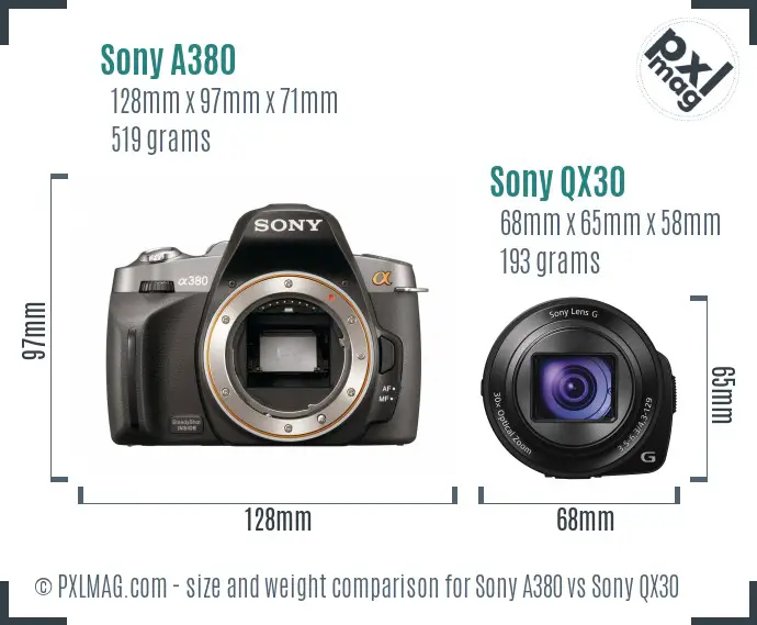 Sony A380 vs Sony QX30 size comparison