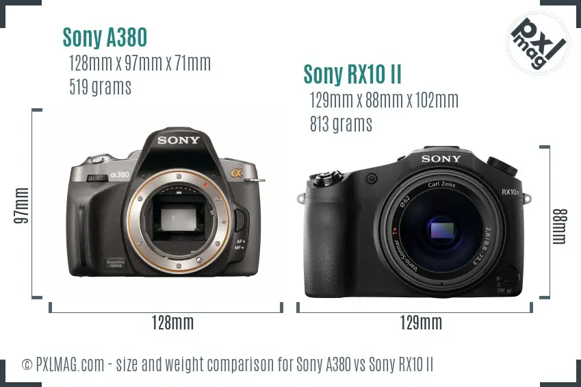 Sony A380 vs Sony RX10 II size comparison