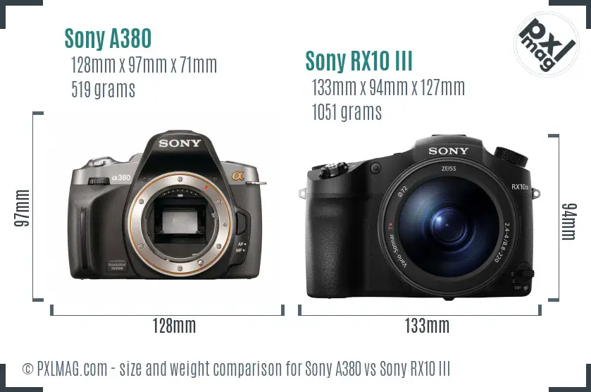 Sony A380 vs Sony RX10 III size comparison
