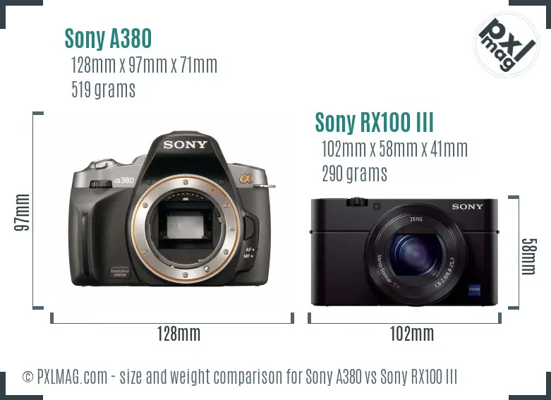 Sony A380 vs Sony RX100 III size comparison