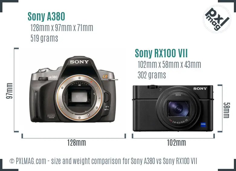 Sony A380 vs Sony RX100 VII size comparison