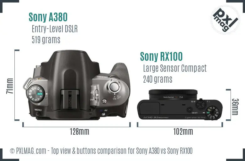 Sony A380 vs Sony RX100 top view buttons comparison